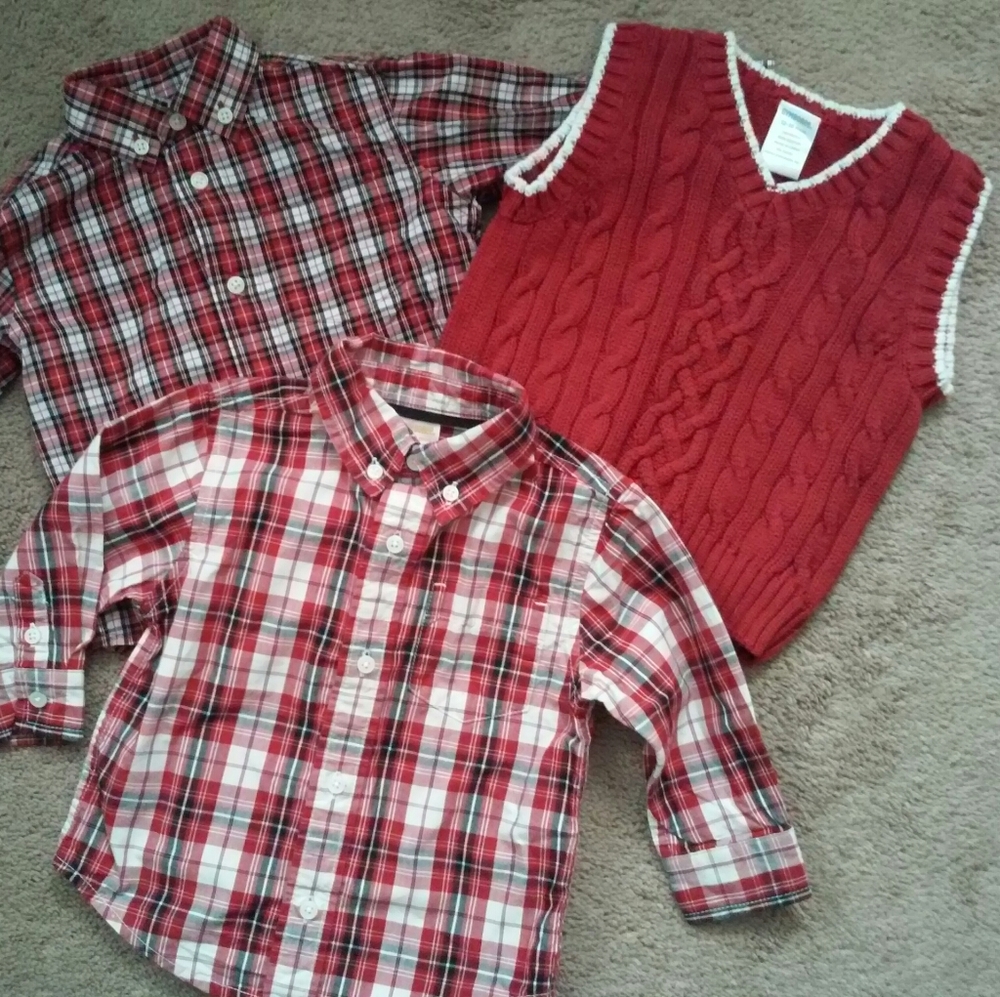 Gymboree Button up Shirts and Red Vest 12-18m